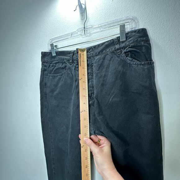 Nili Lotan Muted Black Drop Crotch Button Front Cropped Denim Jeans Size 6 - Picture 11 of 14